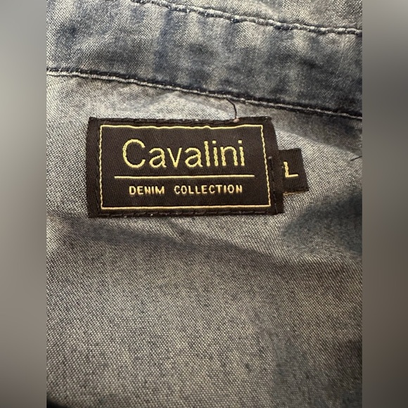 CAVALINI Women Denim Collection‎ Shirt Embroider Flowers 3/4 Sleeve Blue Denim L - Picture 5 of 8